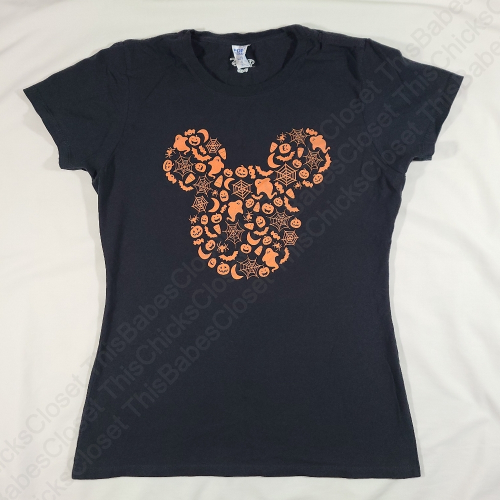 ❤️GUC Disney Mickey Mouse Black/Orange Ghost Spider Web Pumpkin Halloween Top, S